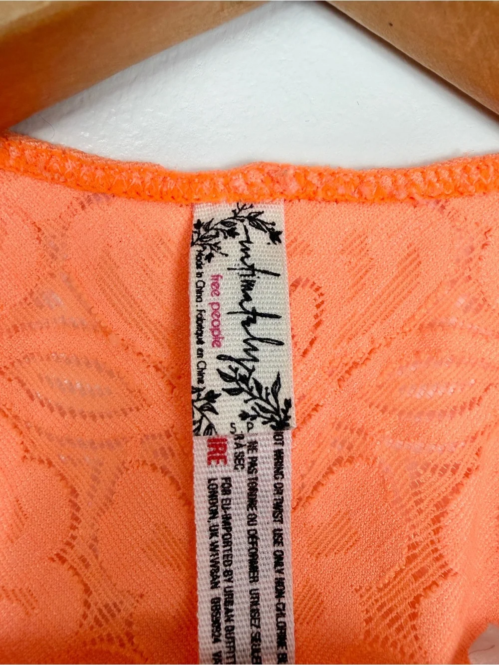 Free People Intimately Galloon Lace Racerback Bralette Neon Orange Coral Lace